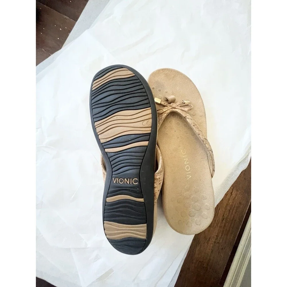 Vionic Bella II Gold Cork Toe Post Sandals Womens Size 8 Orthotic Arch Support